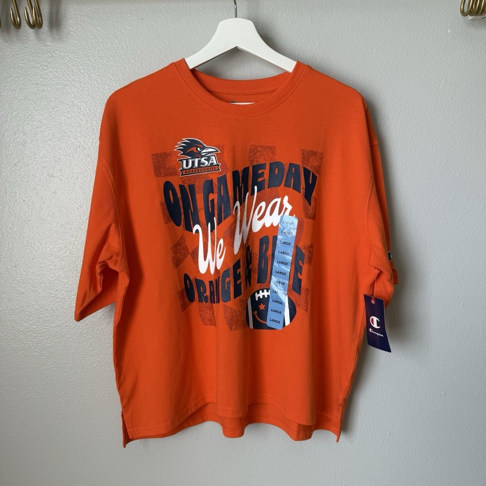 Champions Women's Large Game Day Football‎ Orange Tee T-Shirt Short Sleeve